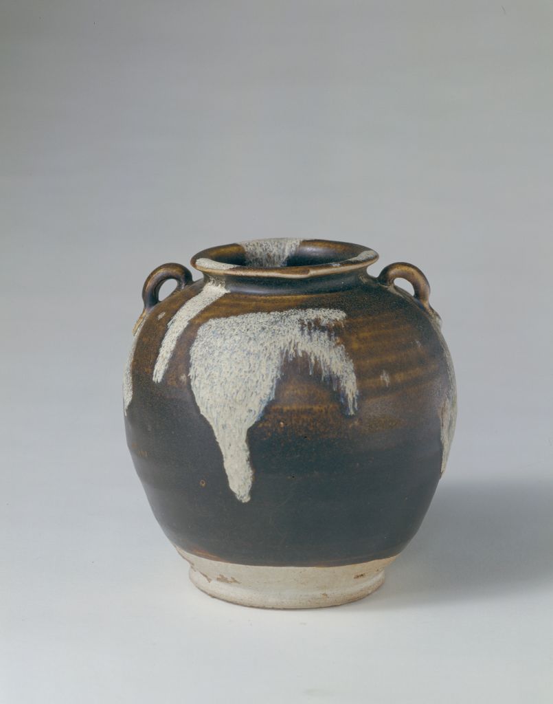 图片[1]-Jiaxian kiln black glaze moon white spot double system pot-China Archive